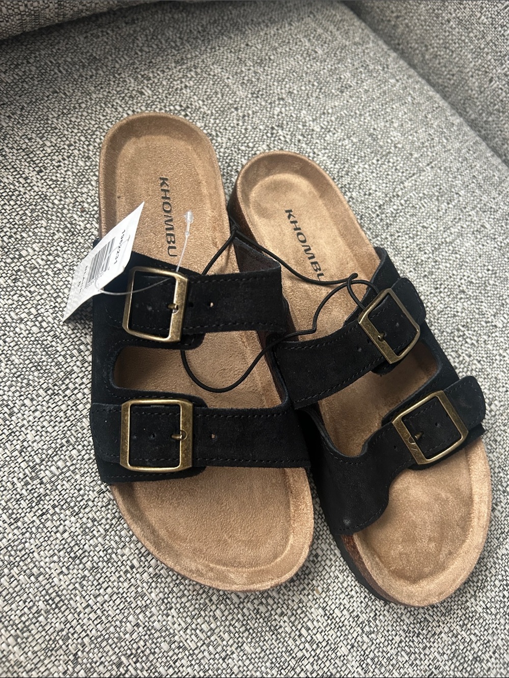 Khombu Black Suede Dual Buckle Slide Sandals